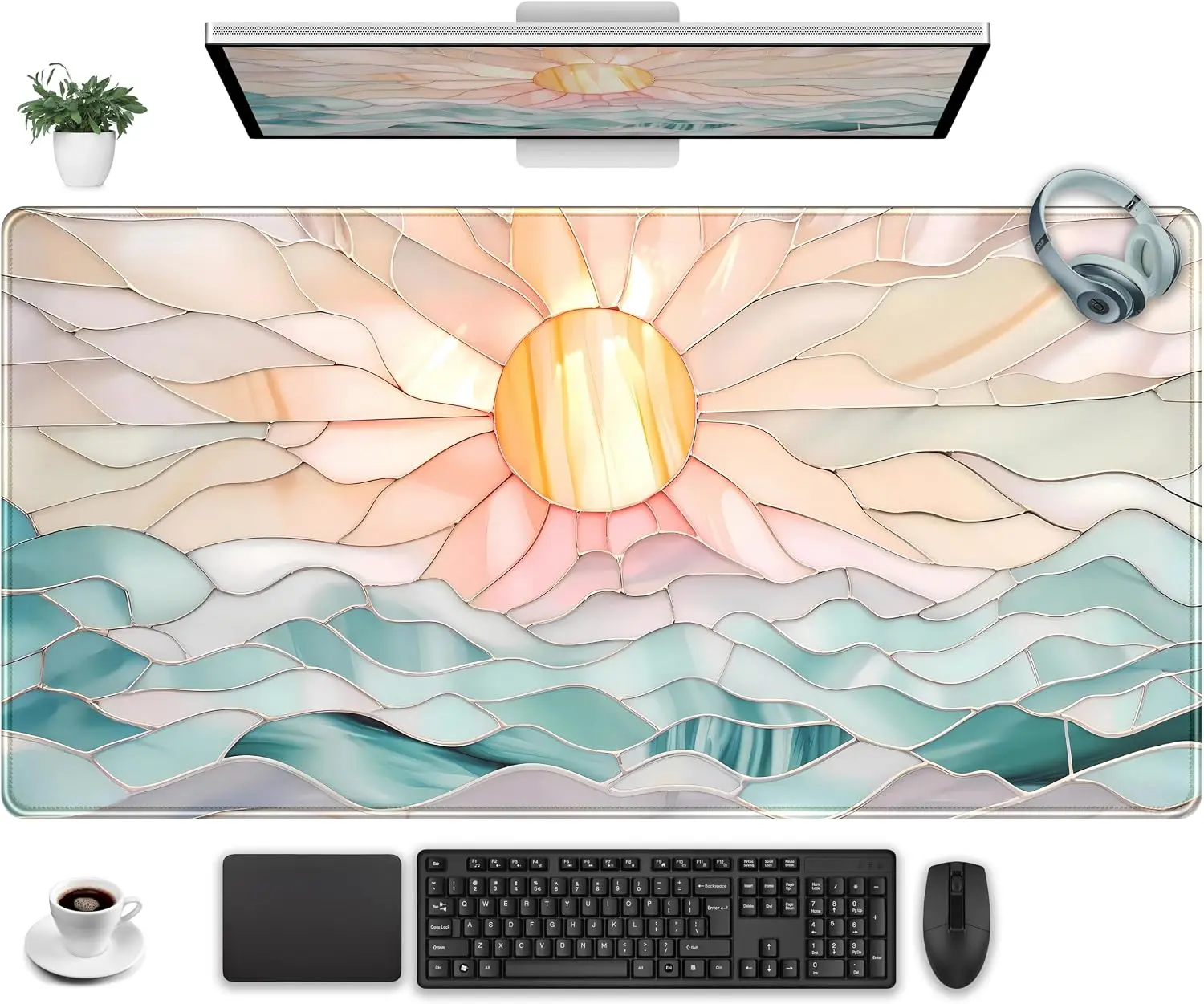 Mouse Pads Large Mouse Pads 900x400 Desk Mat Gaming Pad Abstract Serene Ocean Sunrise Pastel Protector XXL