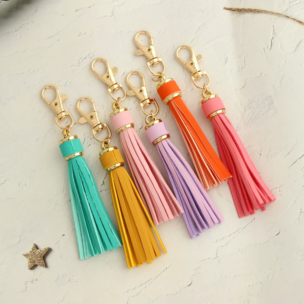 2023NorKeer New Fashion Tassel Key Chain Women Cute Tassel KeyChain Bag Accessory PU Leather Tassels Car Key Ring Fringe Jewelry