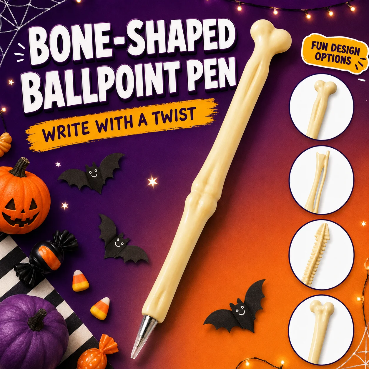 10-Pack Halloween Fake Bone-Shaped Pens, with Realistic Bone Appearance and High Visibility, Smooth and Consistent Ink Flow, Quirky Stationery, Party Favors, Creative Souvenirs, a Fun and Novel Gift for Friends Random Styles Shipped
