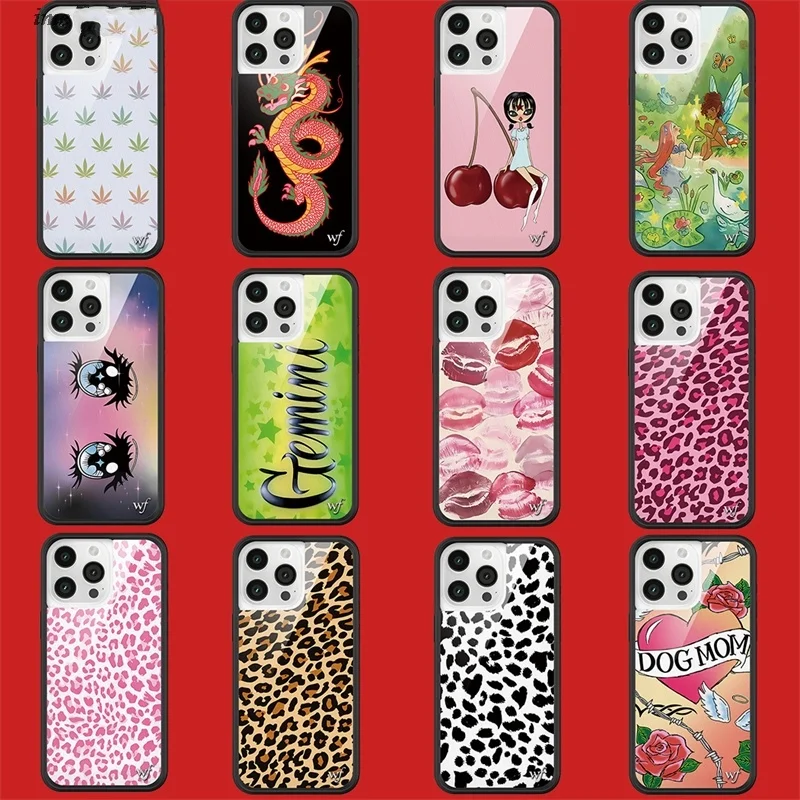 야생화 3D 섹시한 립 소녀 충격 방지 전화 케이스 iPhone 13 12 14 15 Pro 16 Pro Max 만화 귀여운 표범 Anti-Fall 커버