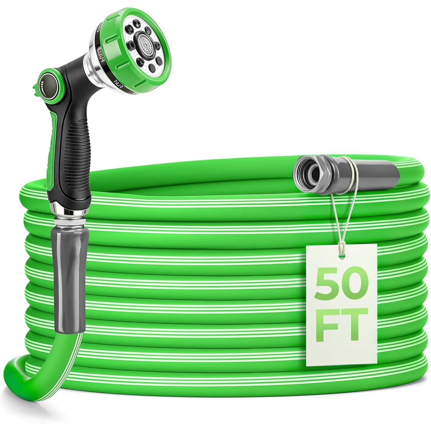

50ft Garden Hose with 8-Pattern Spray Nozzle, 5/8" Flexible No-Kink Water Hose for Lawn, Yard, and Outdoor Cleaning