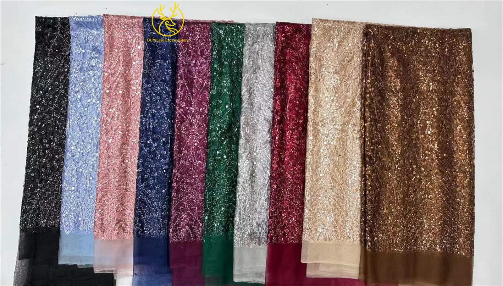 5 Yards Brauner Afrikanischer Spitzenstoff 2026 Nigerianische Pailletten Perlen Hochzeitsdekoration Tüll-Spitzenstoff Braut Partykleid Nähen – Detail 3