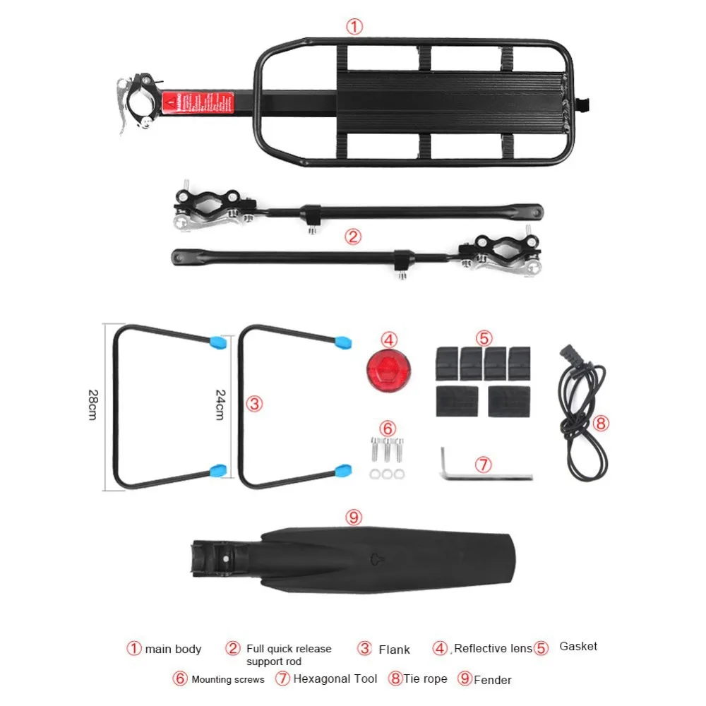 Quick Release Adjustable Bike Bicycle Cargo Rack Bike Rear Rack MTB Road Bicycle Bike Cargo Luggage Carrier Rack with Mudguard