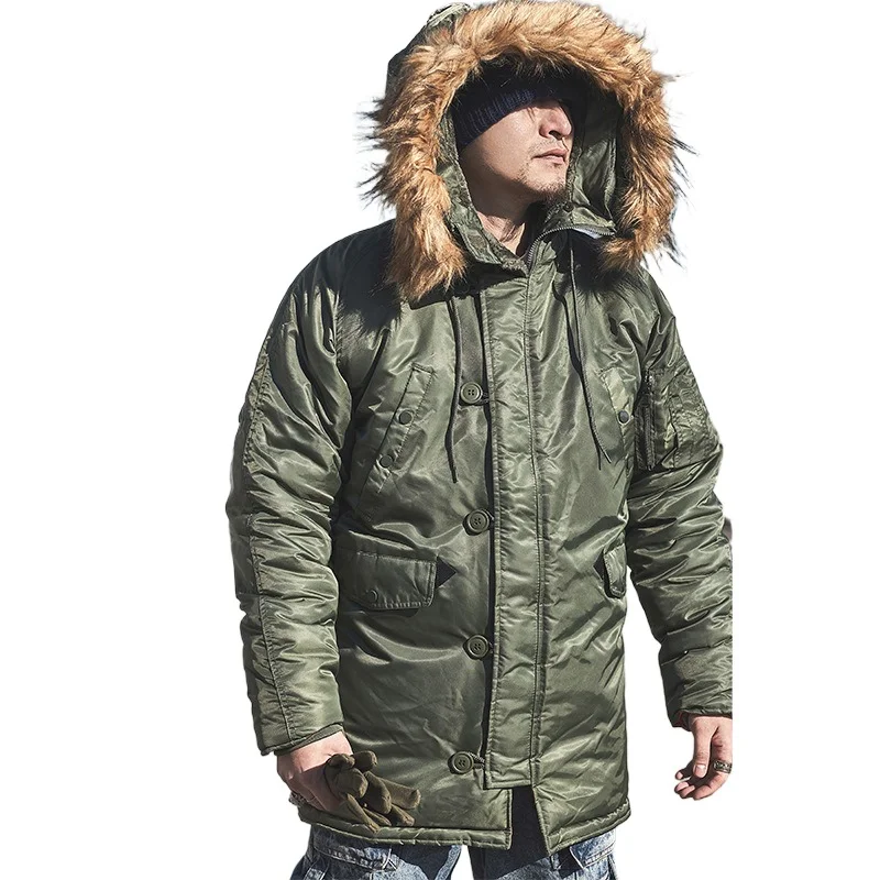 

Мужские зимние теплые парки-бомберы с меховым воротником, толстое термодлинное пальто с хлопковой подкладкой, верхняя одежда для летных пилотов для мужчин