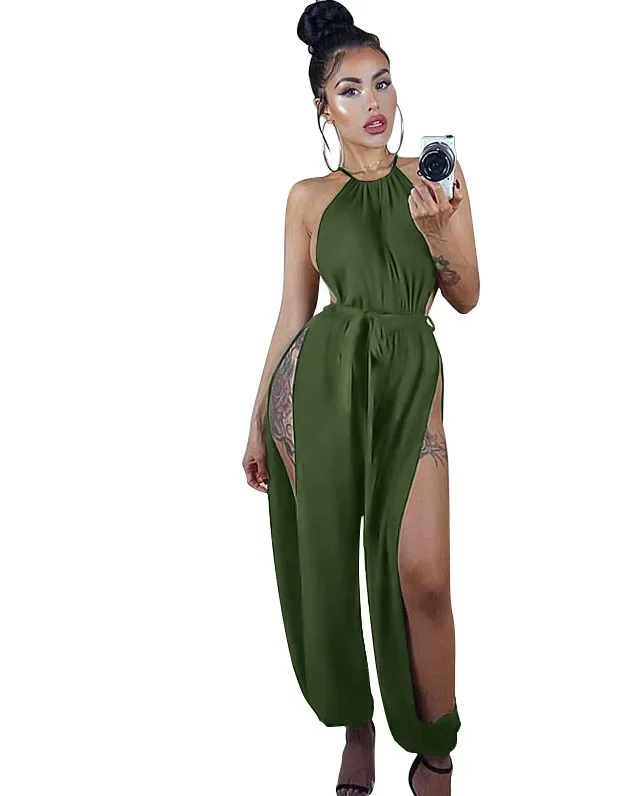 Sexy Women O-neck Hollow Out Party Jumpsuit Elegant Solid Loose Casual Jumpsuit Romper