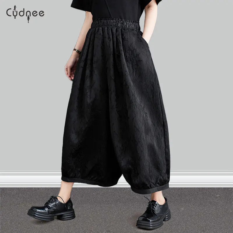 Loose Baggy Cropped Pants Plus Size Pantalones Palazzo Pants for Women Casual Elastic Wide Leg Pants with Pockets Long Lounge