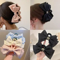 Women Elegant Bow Hair Claw Clips Double-sided Large Satin Shark Hair Claw Solid Bowknot Hairpins Barrettes Hair Accessories