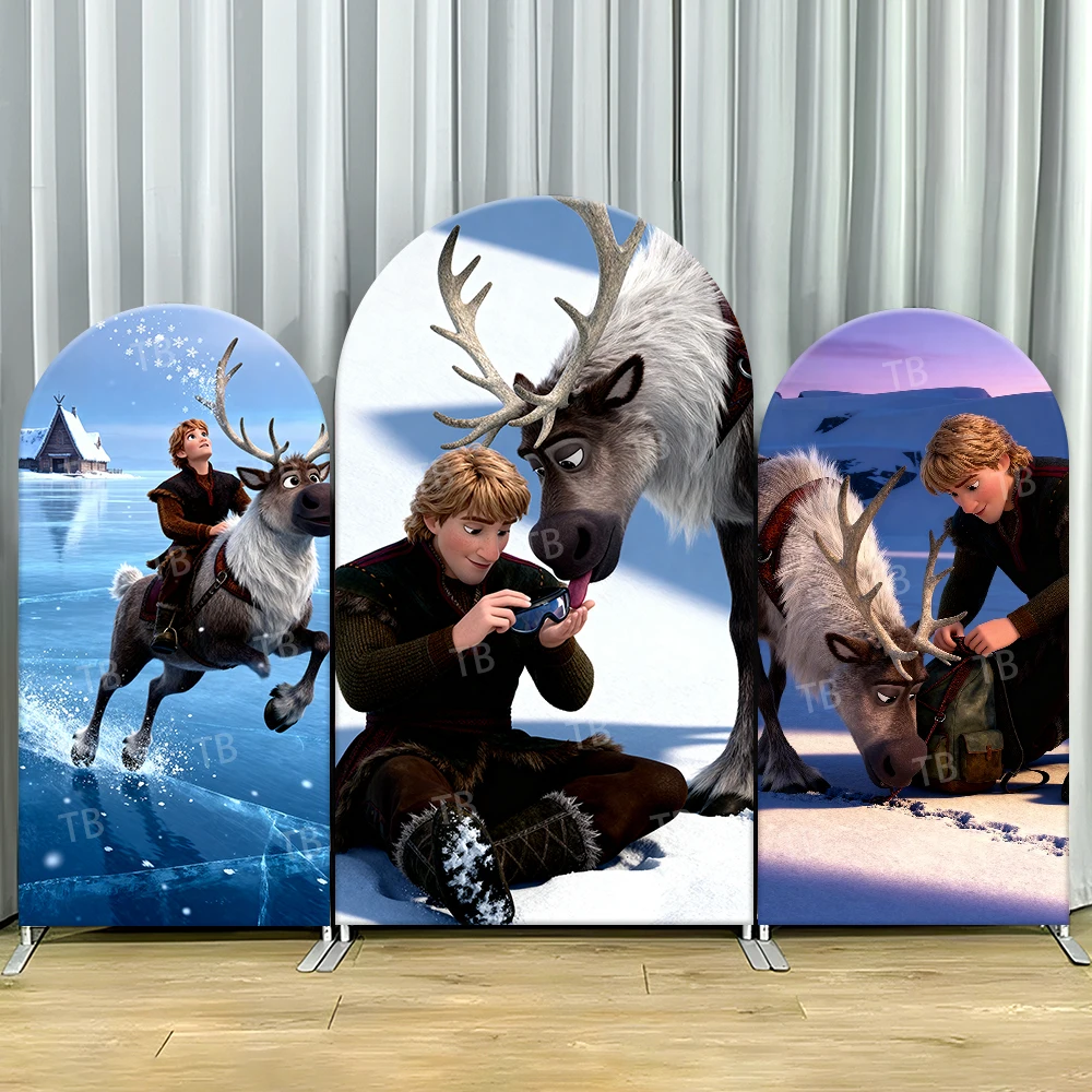 

TB Disney Frozen Kristoff & Sven Arch Backdrop Cover for Kids Birthday Party Decoration Photo Background Wall Baby Shower Props