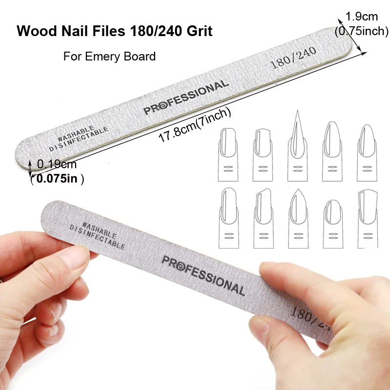 10PCS Professional wooden nail file, special 100/180/240 wood sand buffer block pedicure gel nail polishing tool for nail salons