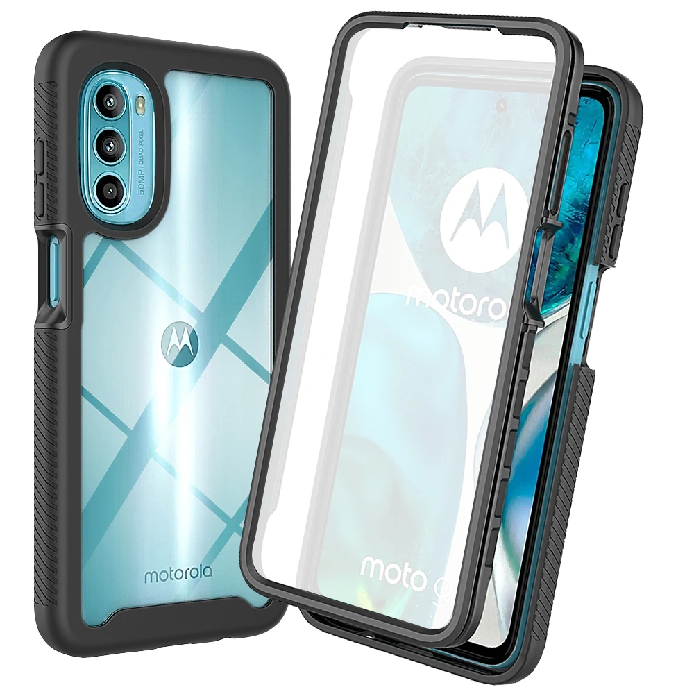 Fit Moto G52 Shockproof Clear Case Built in Screen Protector Full Body Rugged Defender Cover for Motorola G52 Case, G22 Cases