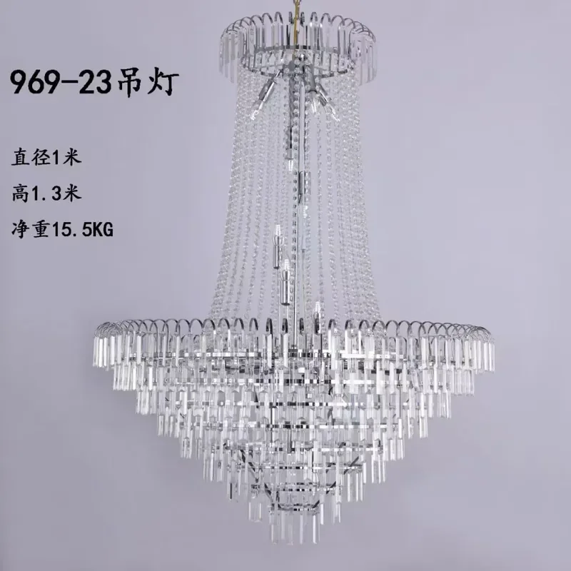 New Wrought Iron Electroplated Silver Crystal Chandelier for Wedding Hall Ceremony Pavilion Ceiling Light Wedding Props