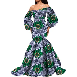 Dashiki African Dresses for Women Daily Party Wedding African Women Dresses Floor-Length Long Puff Sleeve Bandeau Dress Kg1092