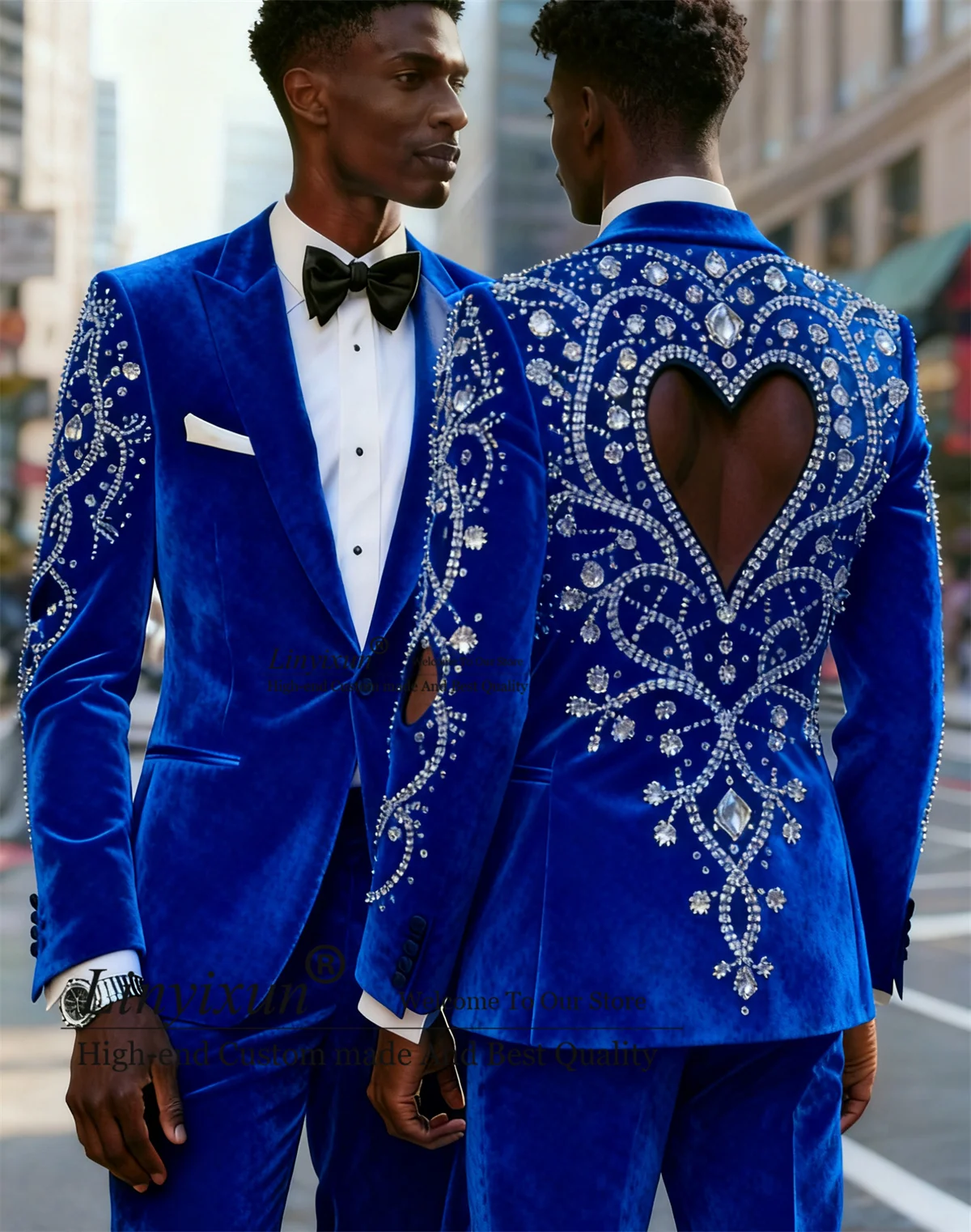 

Sparkly Rhinestone Diamond Wedding Suits For Men 2 Pieces Sets Groom Male Blazers Customized Fashion Velvet Tuxedos Ropa homre