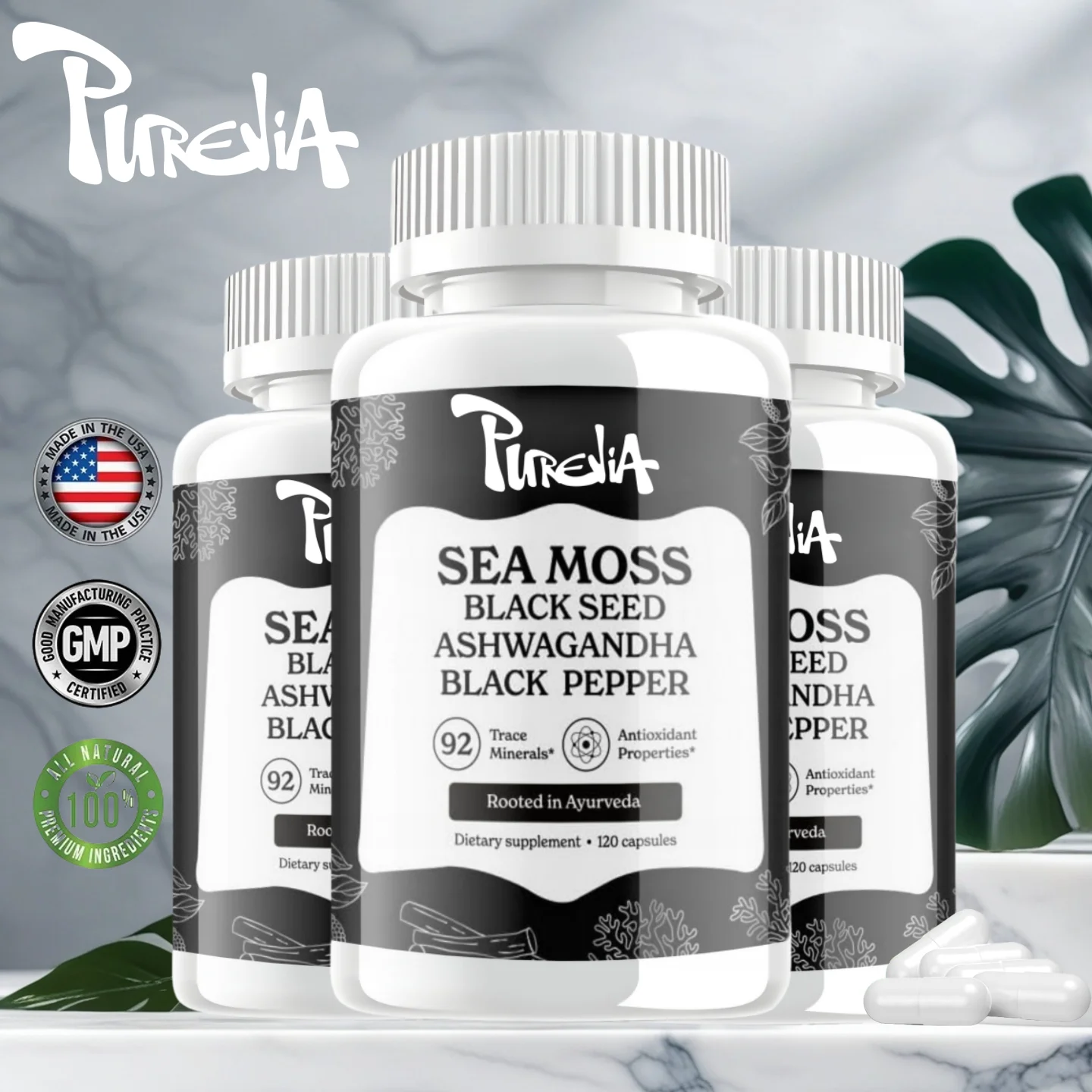 Organic Sea Moss Pill Plus Bladder & Burdock Root for Intestinal Health & Immune Support Supplements
