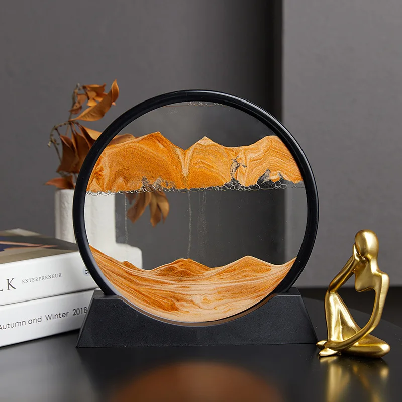 3D Moving Sand Art Picture Round Glass Deep Sea Sandscape Hourglass Quicksand Craft Flowing Sand Painting Office Home Decor Gift