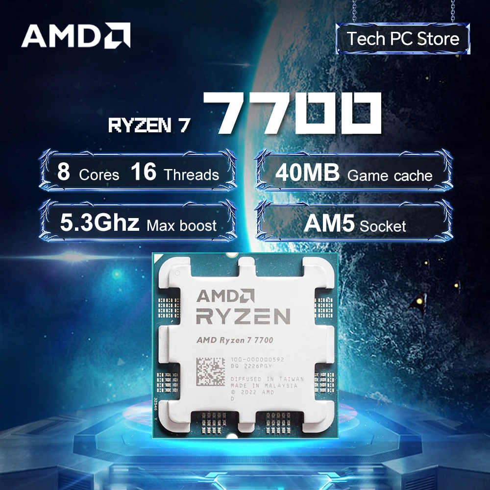 NEUER AMD R7 7700 L3=32M 3,8 GHz 8-Core 16-Thread-Prozessor 65 W Ryzen 7 7700 5NM DDR5 Sockel AM5 aber ohne Lüfter