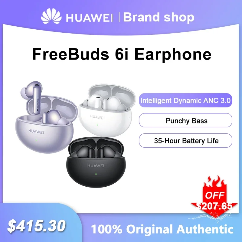 Original HUAWEI FreeBuds 6i Wireless Bluetooth Earphone Intelligent Dynamic ANC 3.0 Stereo Sport Headset Punchy Bass Headphones