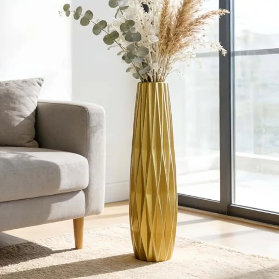 Gold Ceramic Tall Floor Vase 28 Inch for Home Decor Modern Farmhouse Living Room Bedroom Use Elegant Gold Finish Lightweight Pl