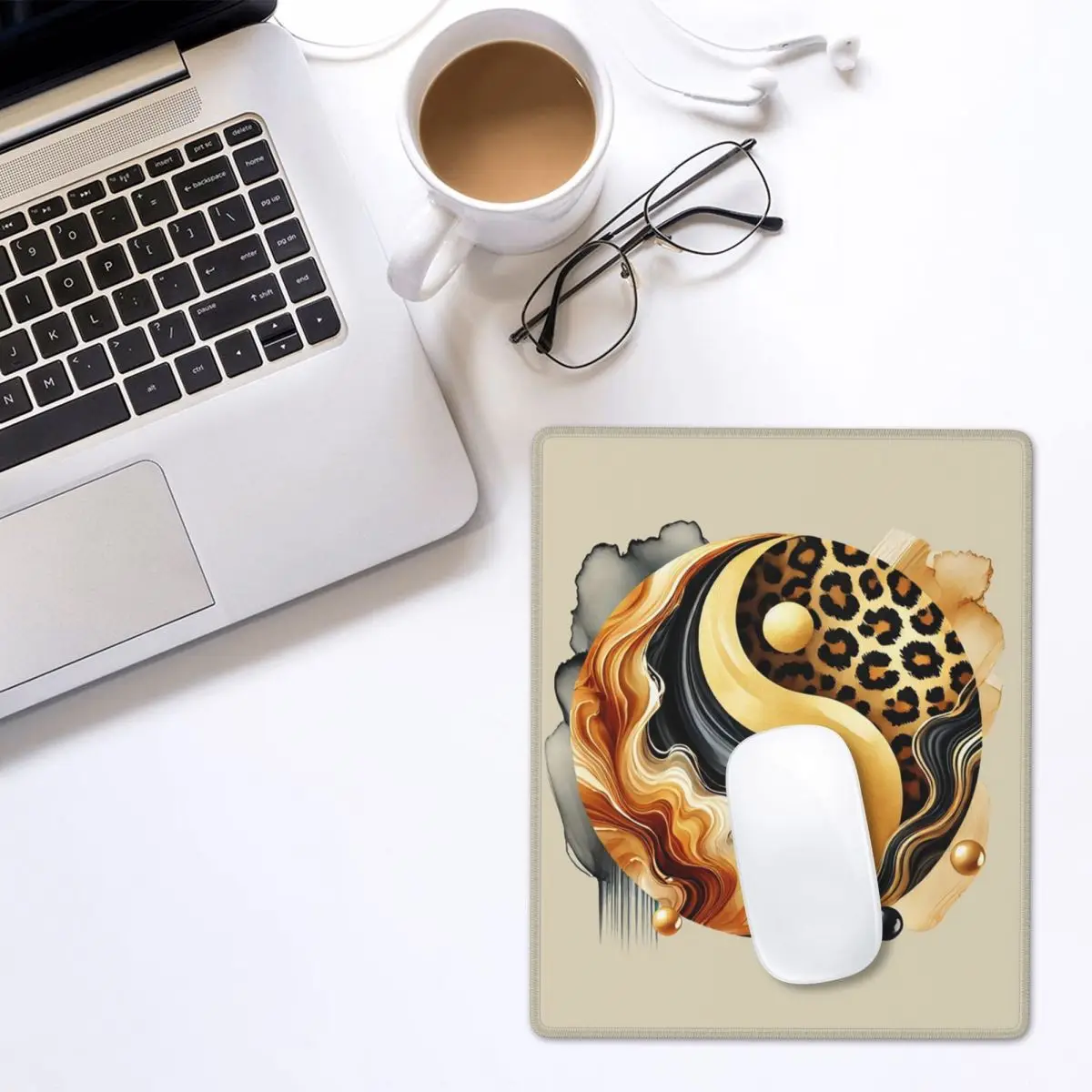 Leopard Yin Yang Luxury Gold Marble Balance Design Mouse Pad Gamer PC Laptop Mats Keyboard Computer Gaming Accessories Desk Mat