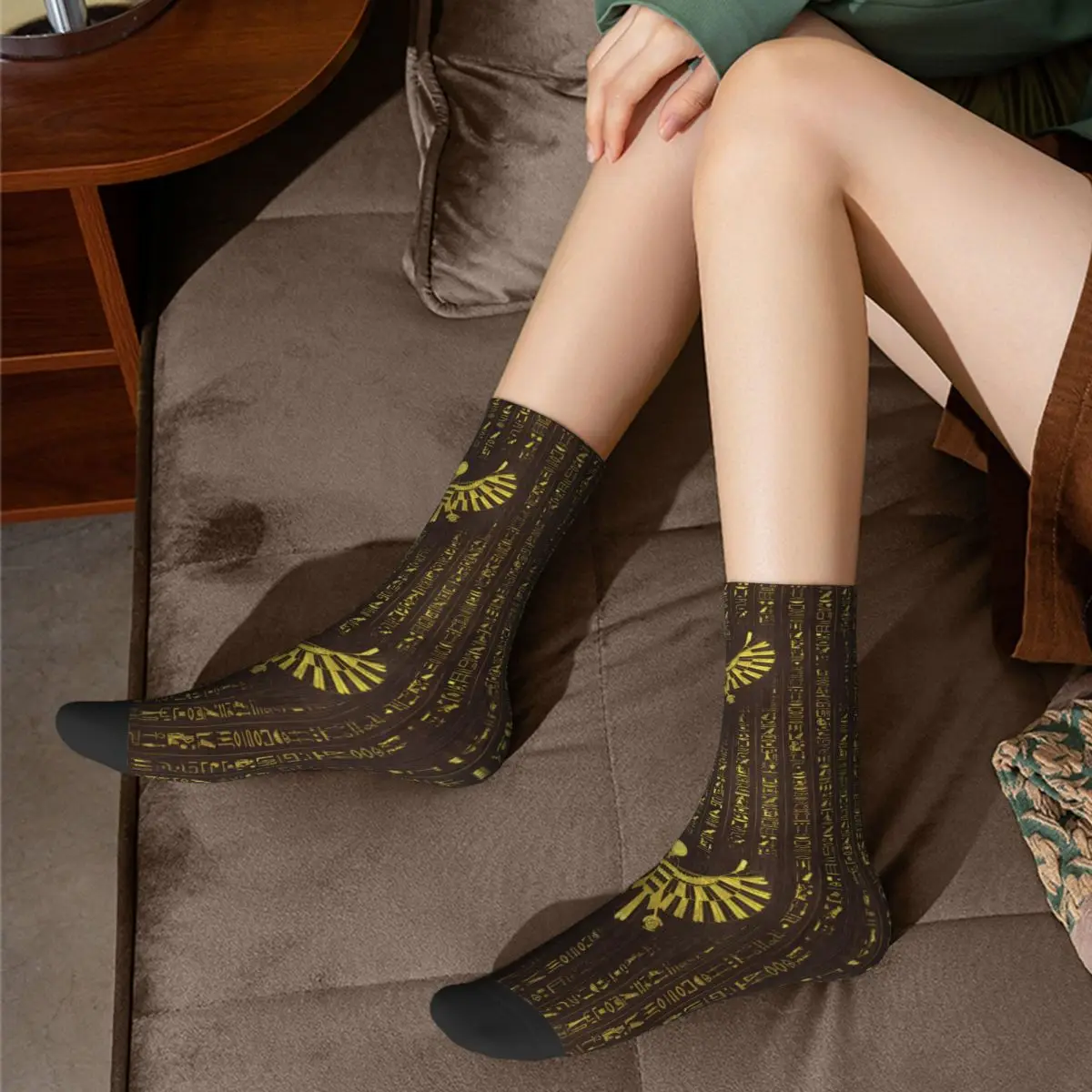 Golden Egyptian Horus Falcon And Hieroglyphics On Wood Adult Socks Unisex socks,men Socks women Socks