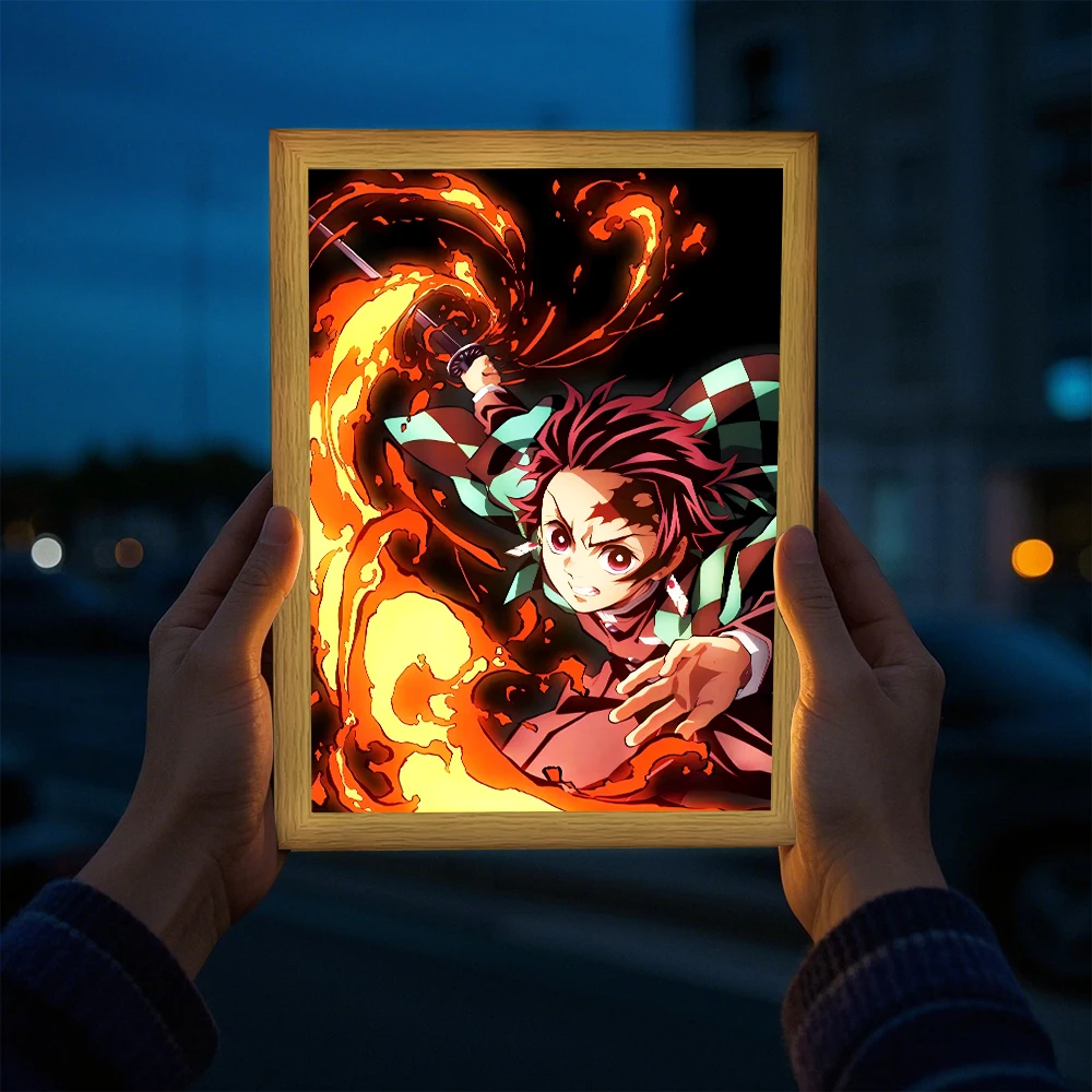 Led Light Painting Photo Frame USB Nightlight Anime Figure Tanjirou Zenitsu Mitsuri for Room Wall Art Home Decor Gifts Moon Lamp view 2