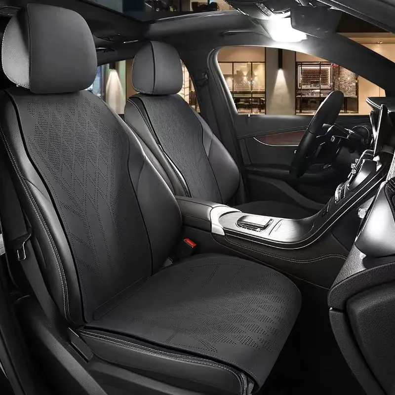 Suede Leather Car Seat Cover 5 Seats Non Slip Car Seat Cushion Cover Set Car Accessories Interior Universal Seat Covers Full Set
