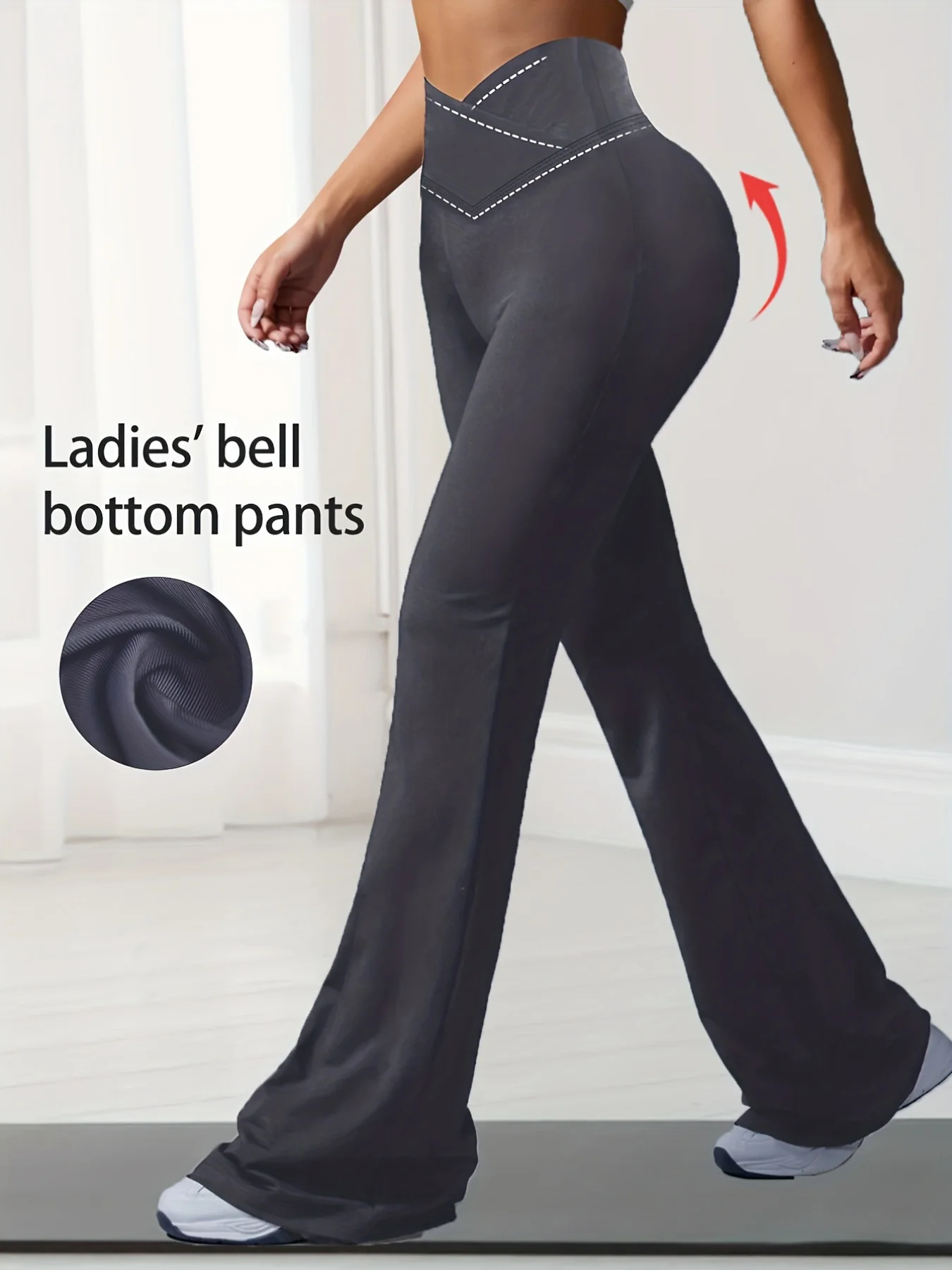 여성용 패셔너블한 요가 팬츠, 봄 얇은 디자인, 크로스 웨이스트 디자인, 하이 웨이스트 탄력성, 퓨어 그레이, 캐주얼에 적합