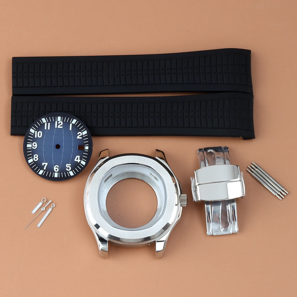 42mm Watch Case Black Rubber Bracelet 10ATM Waterproof Fit NH35 NH36 Movement Stainless Steel 31.5mm Dial Hands Green Luminous