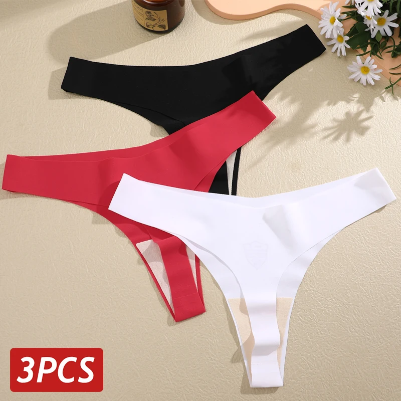 3Pcs/Set Women Seamless Panties Sexy V-Waist Thongs G-String Ultra-thin Lingeri…