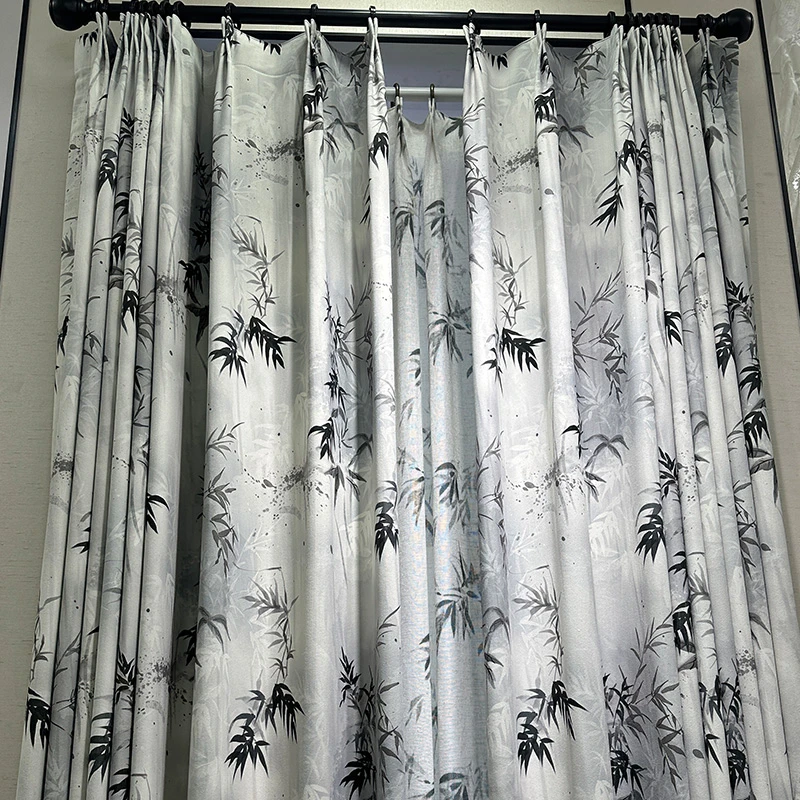 Chinese Bamboo Ink Painting Shading Smooth Curtain Digital Printing Soft Chenille Bedroom, Living Room Balcony Floor Screen New