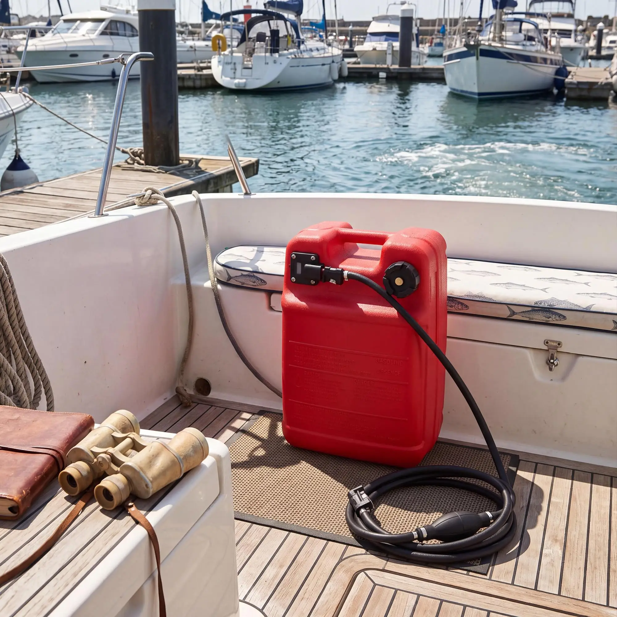 6 Gallon / 24L Portable Boat Fuel Tank, Outboard Marine Portable Fueling Tank with 9.5ft Hose Connector Replacement for Marine Outboard Motor, Outboard Engine, Yacht, Fishing, Deck Boat, Red