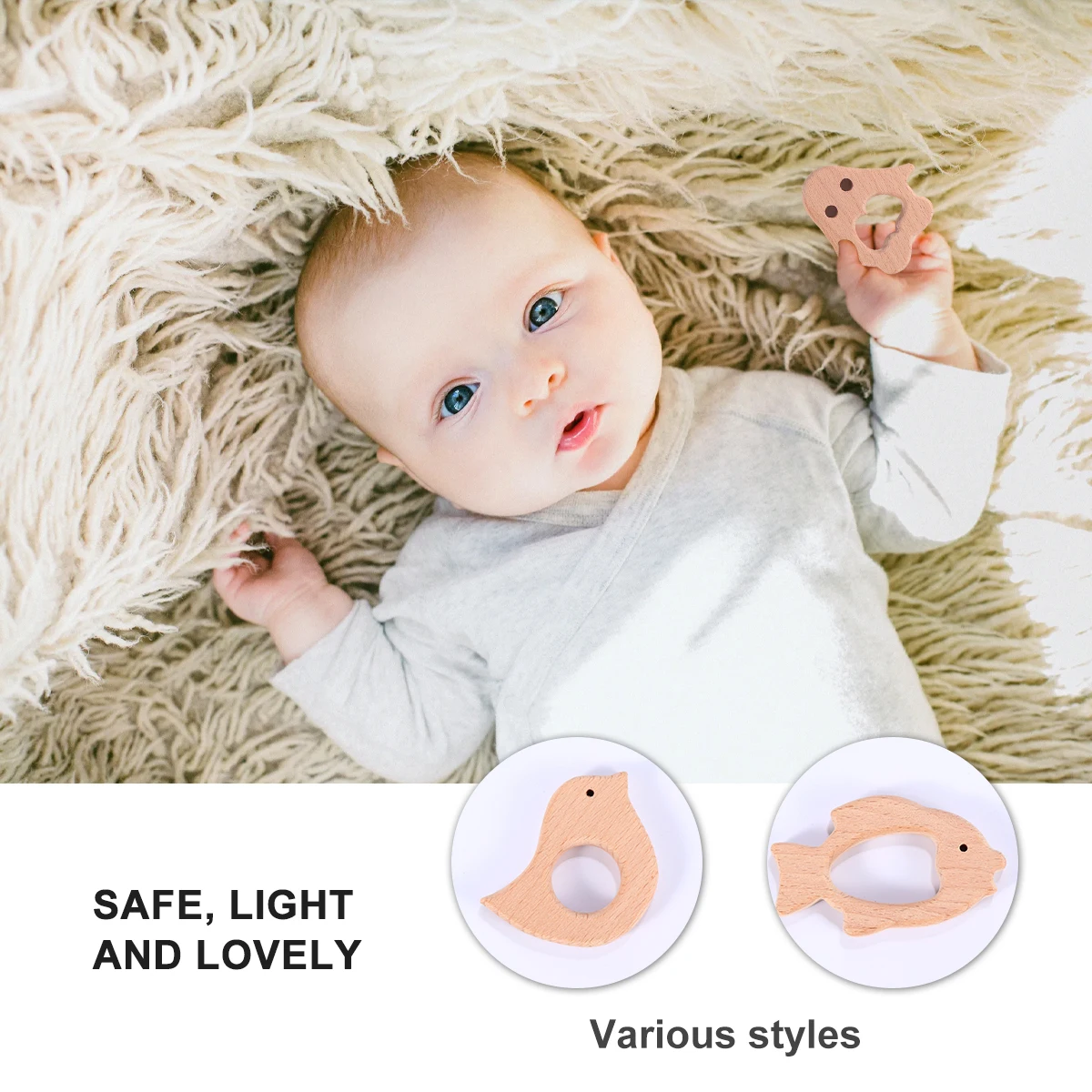 5 قطع من حلقات عضاضة خشبية للأطفال الرضع من أجل مستلزمات التسنين المريحة للتعليم المبكر