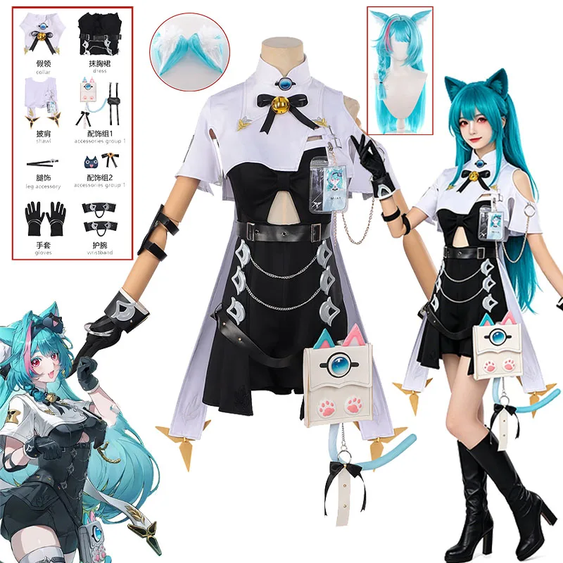 

Anime Game Cosplay Costume Mint short shirt high waisted skirt Elegant playful style cosplay outfit prop Women Halloween Part