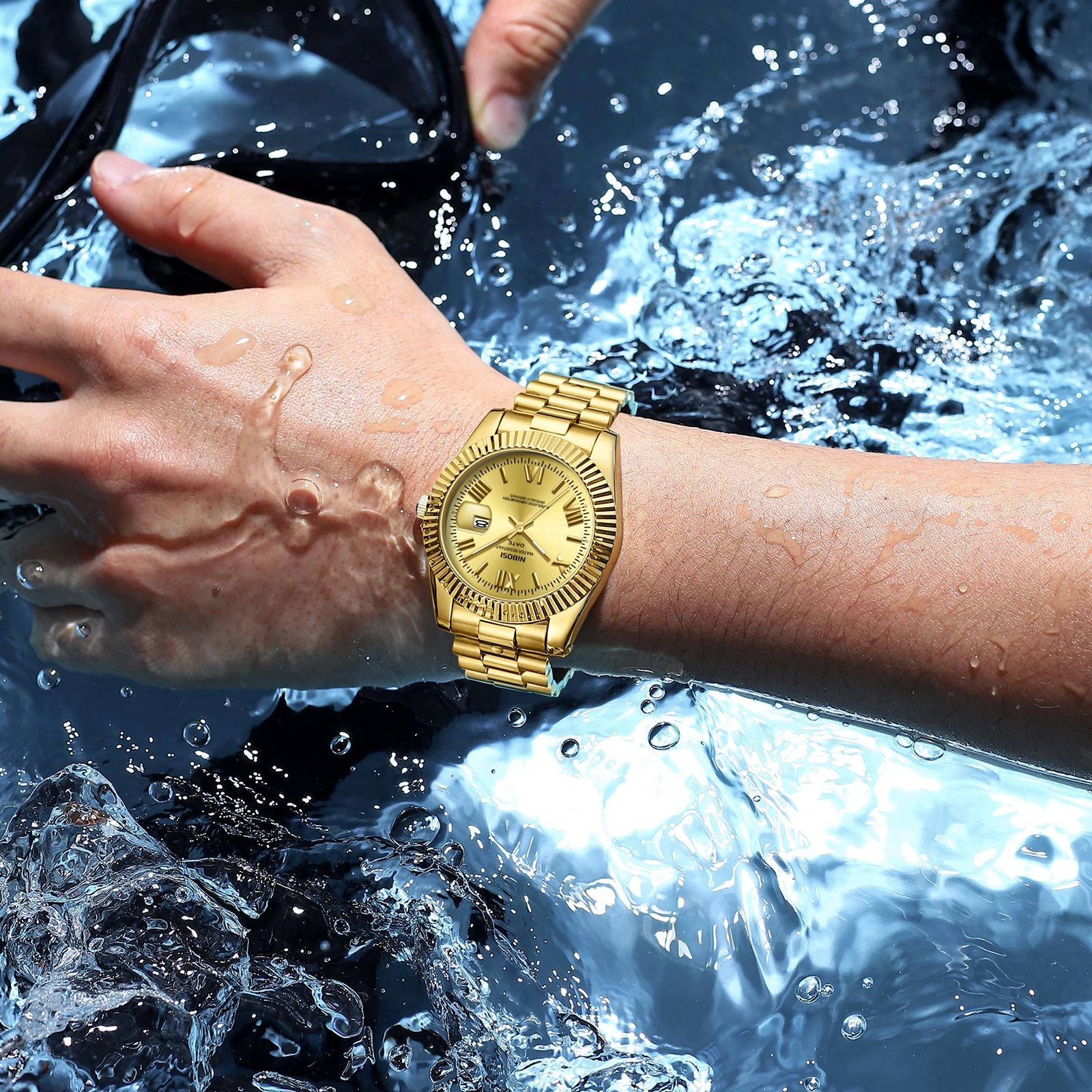 NIBOSI ساعات ذهبية فاخرة للرجال العلامة التجارية الأعلى الكلاسيكية دور كوارتز ساعة رجالية مضيئة مقاوم للماء تاريخ فستان ساعة الأعمال الرجال