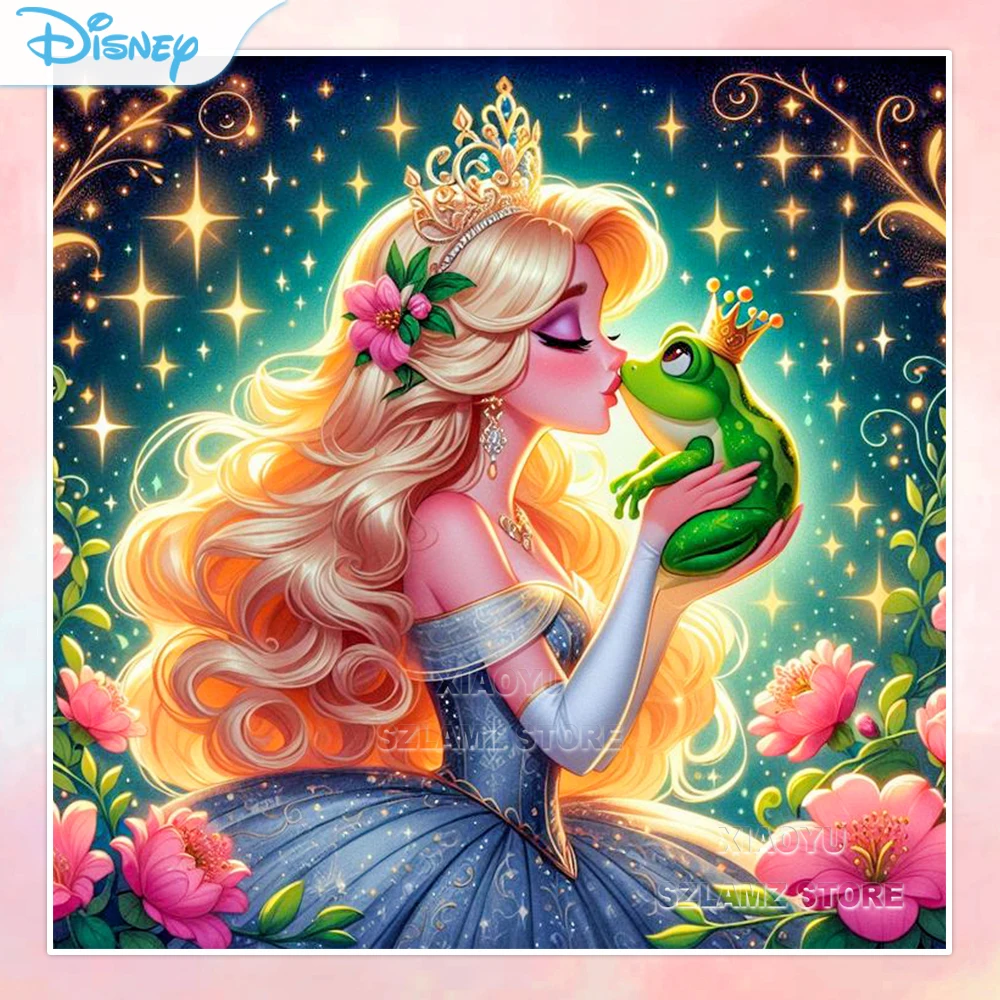 Full Round/Square Diamond Painting Cartoon Princess Frog Kiss Dimaond Mosaic Inlay Kit Wall Decor Picture Size Handicraft Hobby