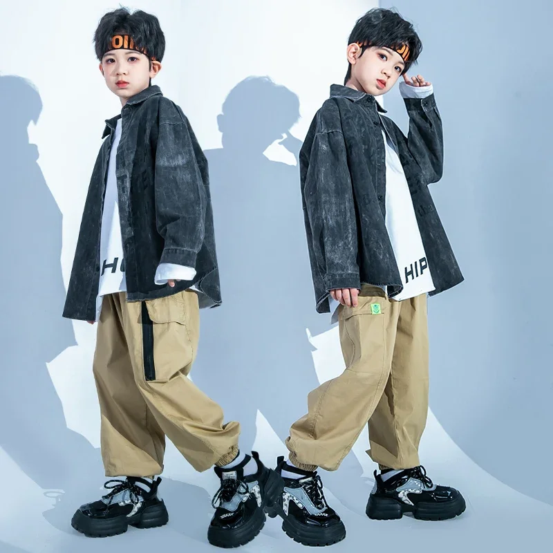 Hip Hop Mädchen Schwarz Graffiti Shir Khaki Hosen Kinder Bluse Jungen Street Dance Cargo Jogger Jazz Kleidung Sets Kinder Streetwear