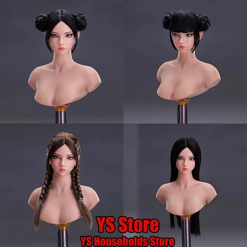 

YMT097 1/6 Asian Female Soldier Delicate Cute Head Sculpt Braid Long Straight Hair Toys Fit 12" Figure Wheat/KT Figure Body