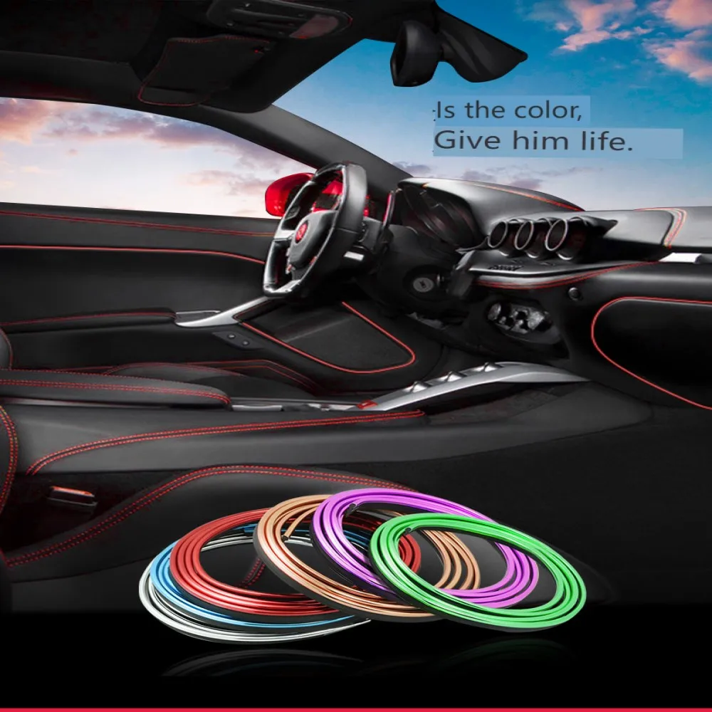 Car Decoration Flexible Strips Universal 5M Interior Auto Mouldings Car Cover Trim Dashboard Door Edgein Car Moulding styling.