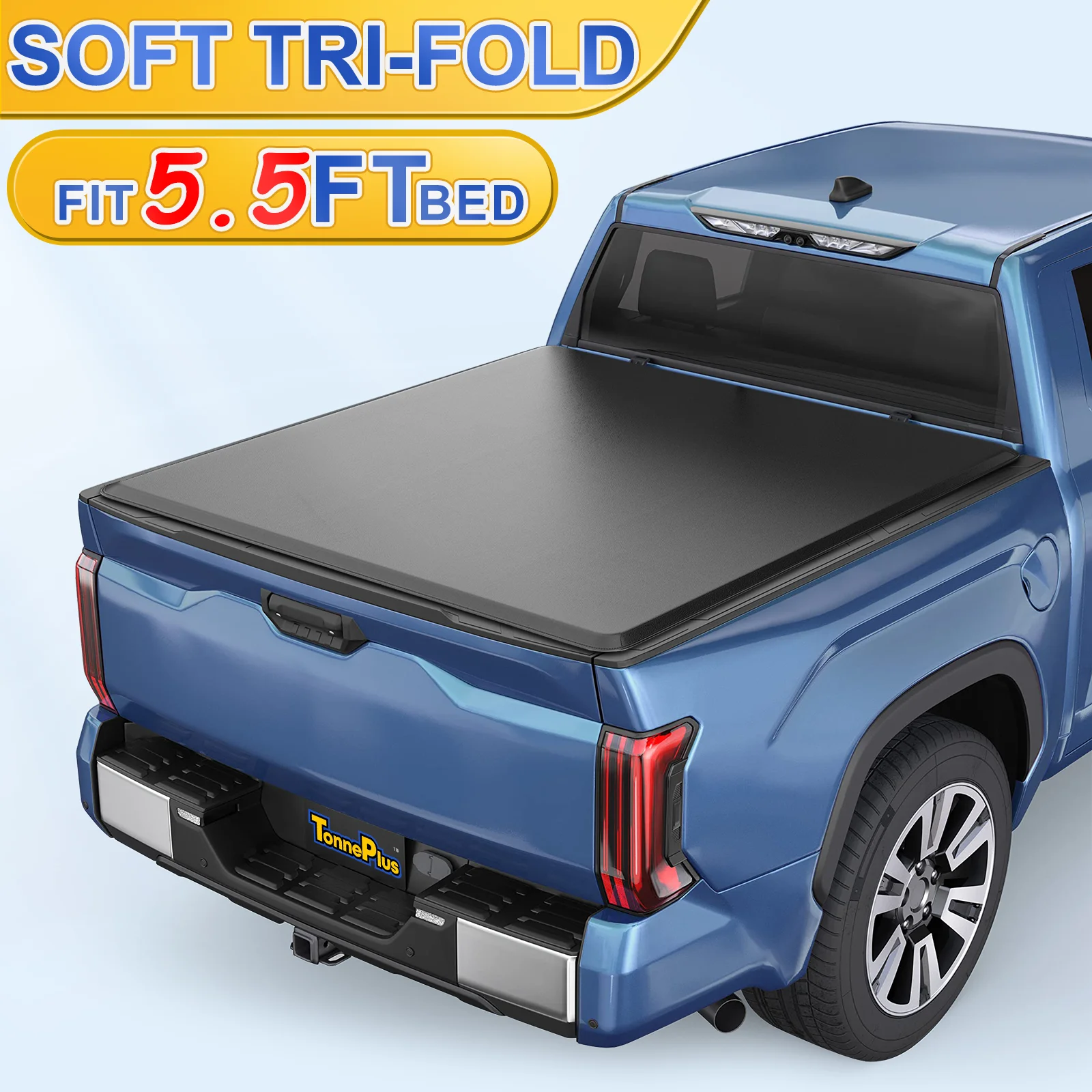 TonnePlus Soft Tri-Fold Tonneau Cover Truck Bed Cover for 2022-2024 Toyota Tundra 5.5FT Bed w/ Lamp Lightning | 5.5' (66.7