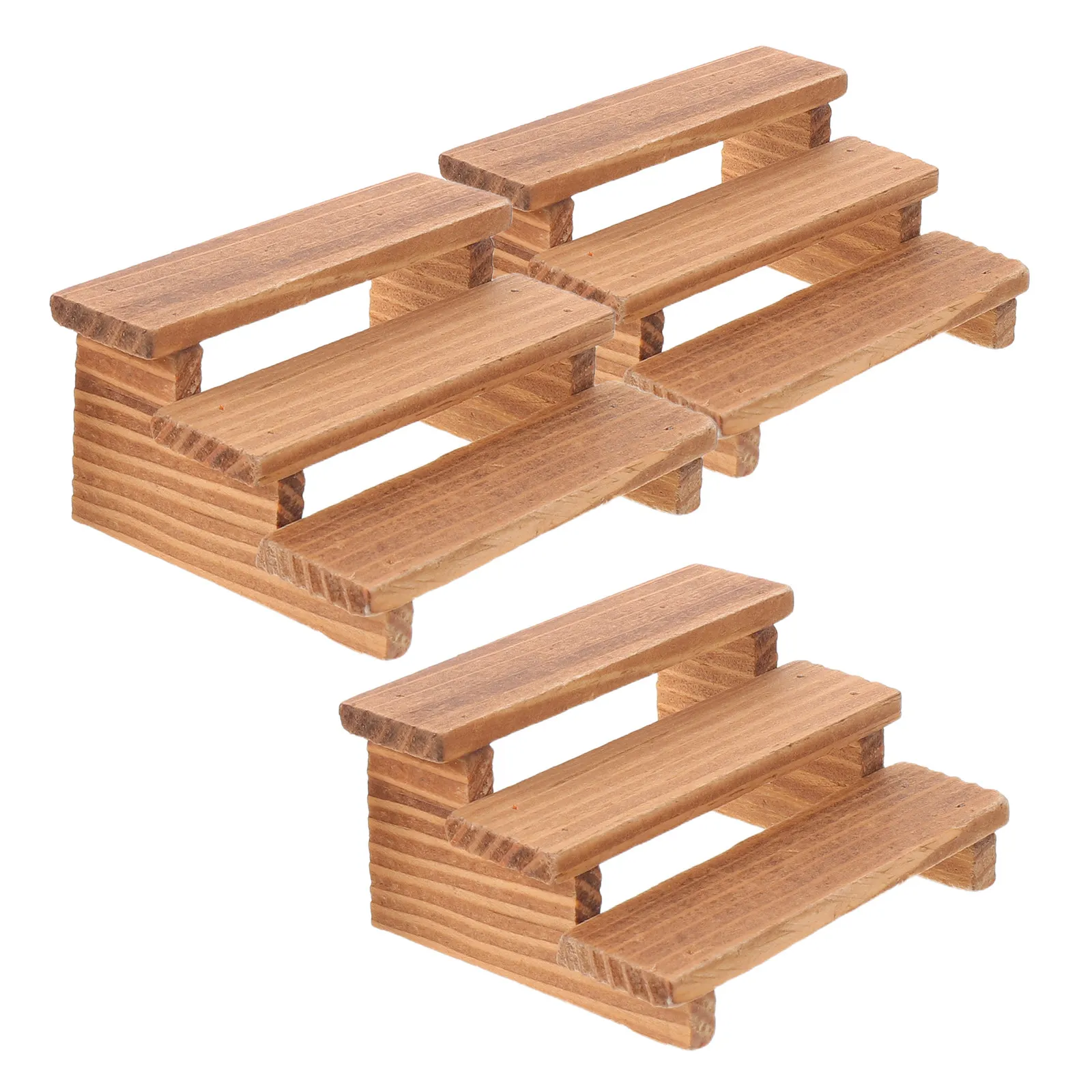 

3Pcs Wooden Tiered Flower Stand Miniature Dollhouse Shelving Unit Multifunctional Mini Store Shelves for Dollhouse Decor