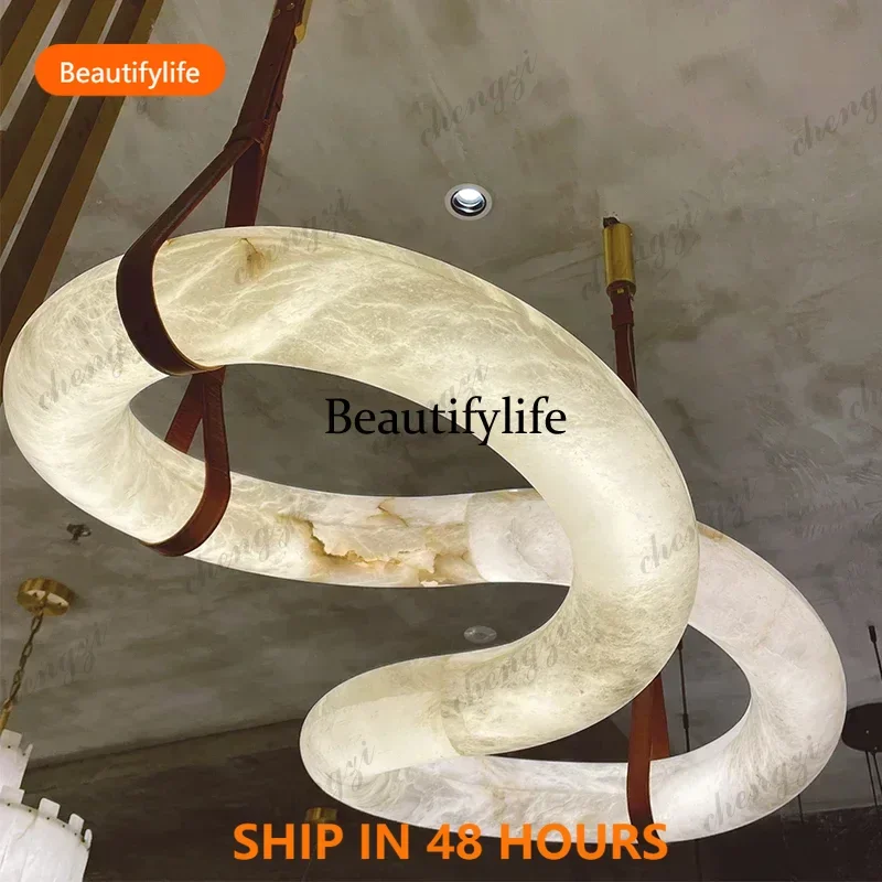 03 Modern Minimalist Restaurant Pendant Light Natural Marble Light Nordic Design Alabaster Shaped Chandeliers Villa Room Decorat
