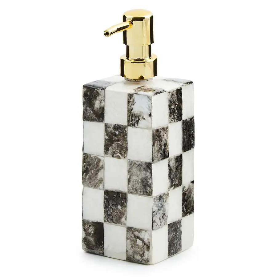 

Capiz Soap Pump, LiquidSoap Dispenser for Bathroom or Kitchen, BlackandWhite Courtly Check