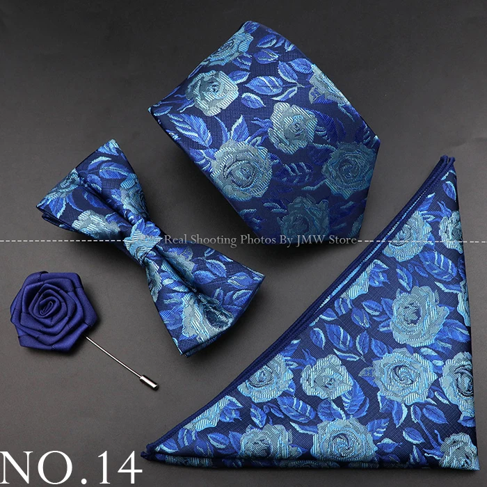 Neue Rose Blumen Männer Krawatte Set Polyester Jacquard gewebte Krawatte Fliege Anzug Vintage rot rosa für Bräutigam Business Hochzeits feier Geschenk – Detail 14