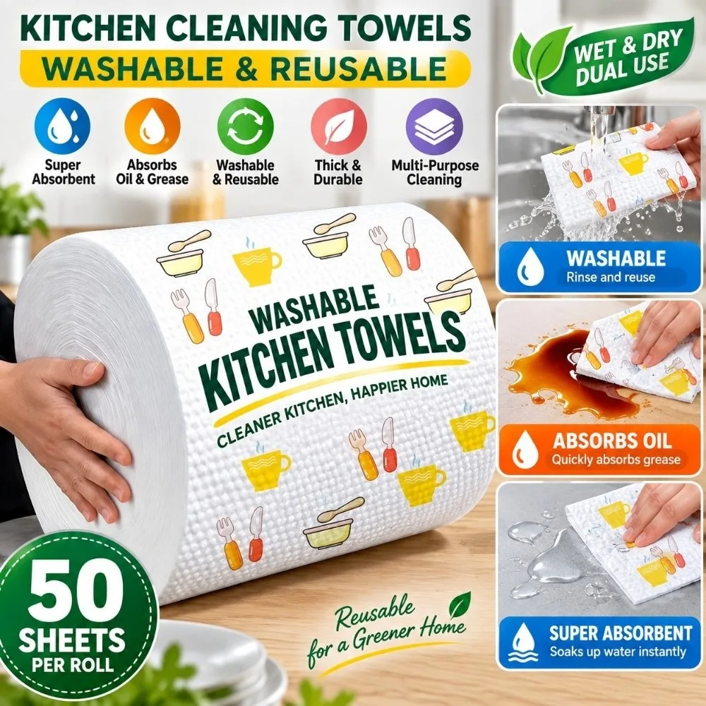50pcs Disposable Kitchen Paper Towels Washable Printed Disposable Dishcloth Cleaning Cloths Pearl Embossed Non Woven Lazy Rag