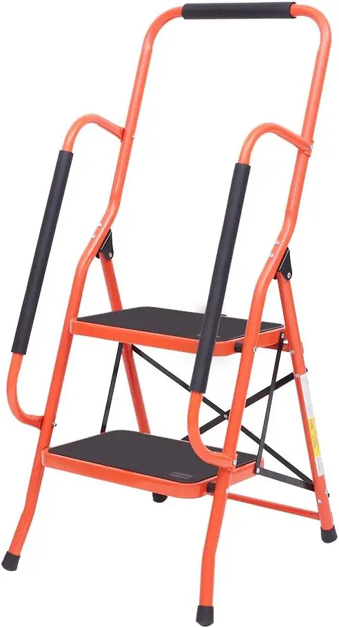 2 Step Ladder with Handrails, Folding  Stool with Widened Anti-Slip Pedal, 500lbs Lightweight