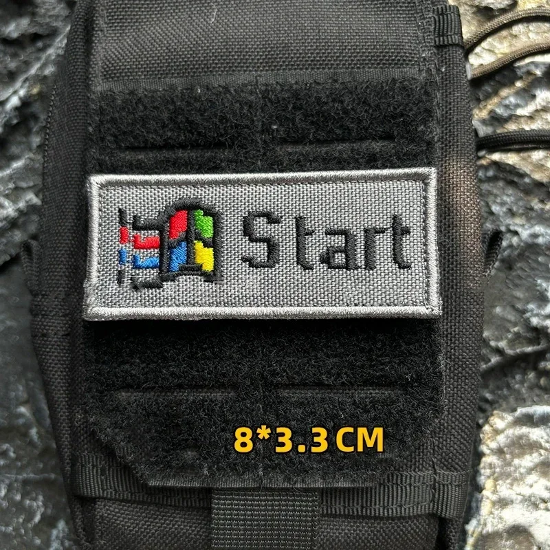 Functional Pixel Nostalgic Computer Start Logo Embroidered Hook&loop Patches Tactical Morale Badge Backpack Decorative Sticker