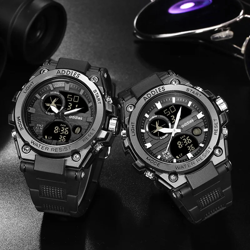 Erkekler iรงin ADDIESDIVE yeni spor saatler su geรงirmez LED saat Alarm รงift ekran kuvars kol saati MilitaryStudent moda Qm izle