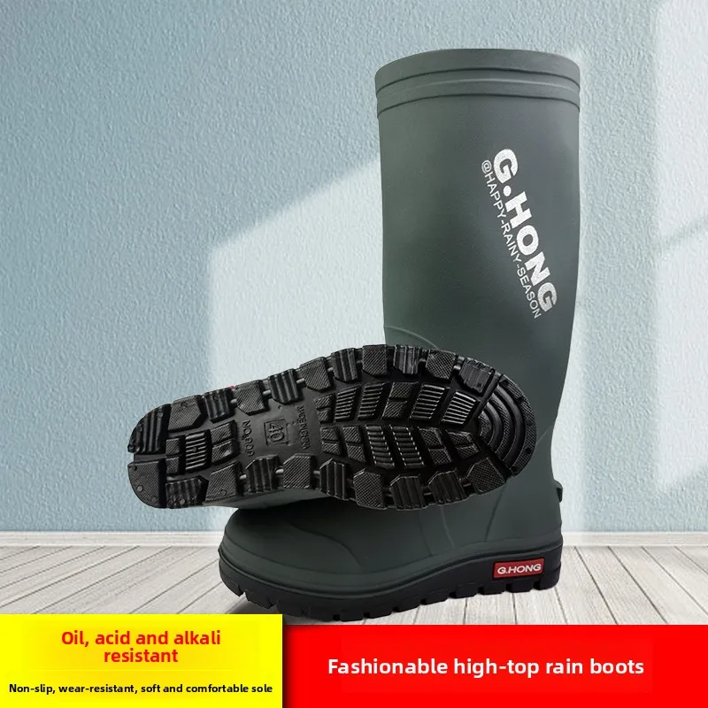 Men's High-Tube Work Boots Anti-Slip Wear-Resistant Fiing Seood Gathering Labor Protection Water oes for All Seasons Ou...