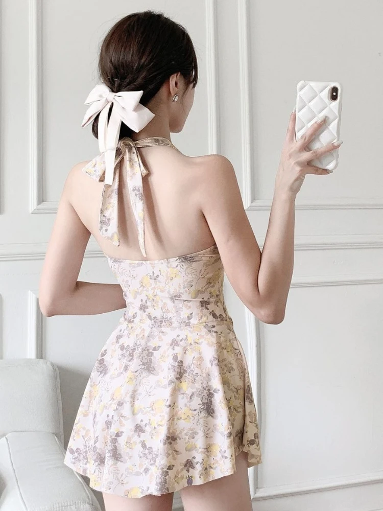 New Summer Floral Print Monokini Women Sexy Halter Dress Style Swimsuit Beach Vacation Bathing Suit view 3