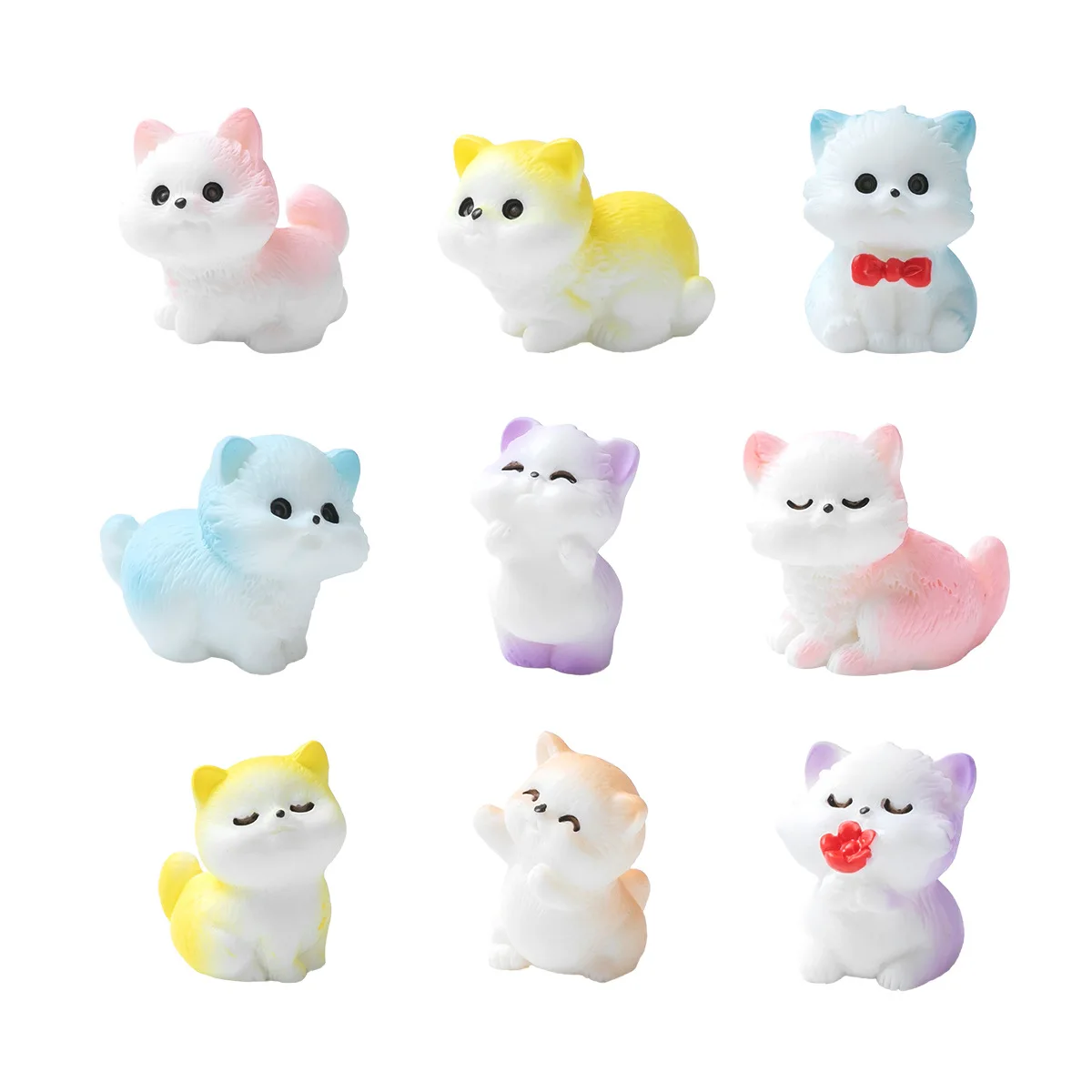 10pc Cute Mini Cat Small Animal Hug Card Gift Decoration Resin Craft Miniature Figure Tiny for Bonsai Fairy Garden Home Decor
